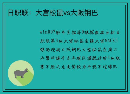 日职联：大宫松鼠vs大阪钢巴